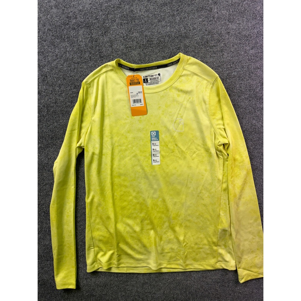 Carhartt Force Sun Defender T-Shirt Womens‎ Small Yellow Long Sleeve TK6632-W